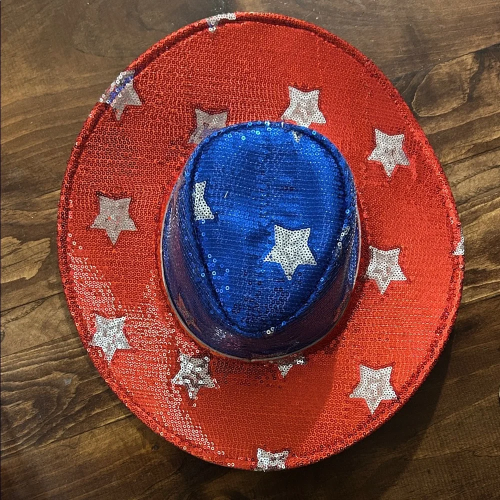 Patriotic Sequin Cowboy Hat - Red and Blue